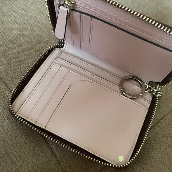 KATE SPADE WALLET ZIP AROUND PINK/MAROON KEY CHAIN VERSATILE AESTHETIC - Picture 7 of 8
